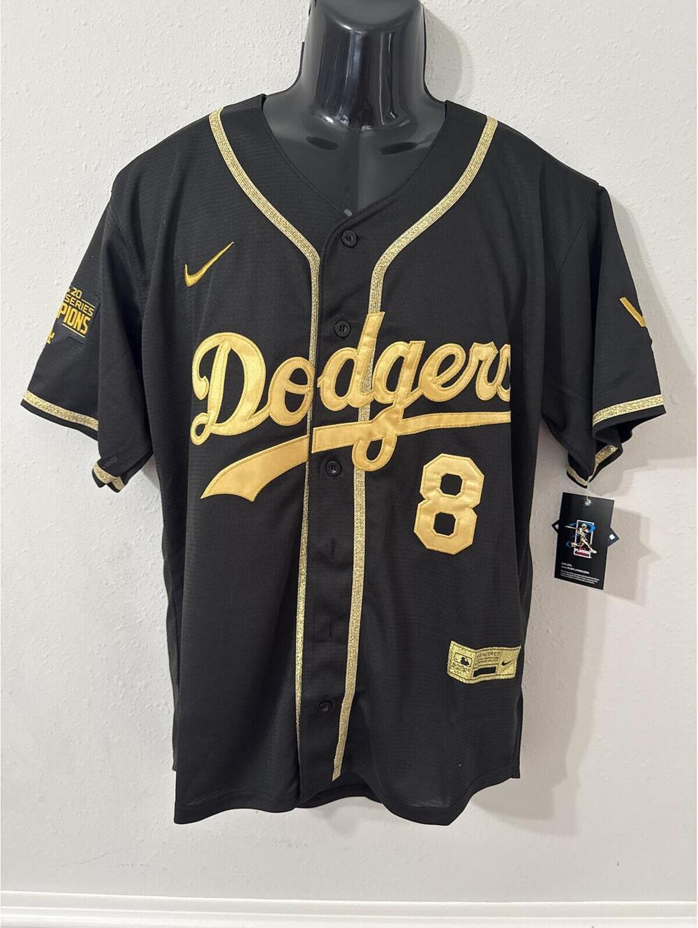 Los Angeles Dodgers Gold Accent Black Jersey (No. 8)